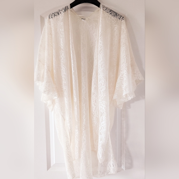 Mudd Cream Color Beach Cover-up Lacey Ruffle Sleeve Ladies Woman 1 Size Fits All - Picture 6 of 7